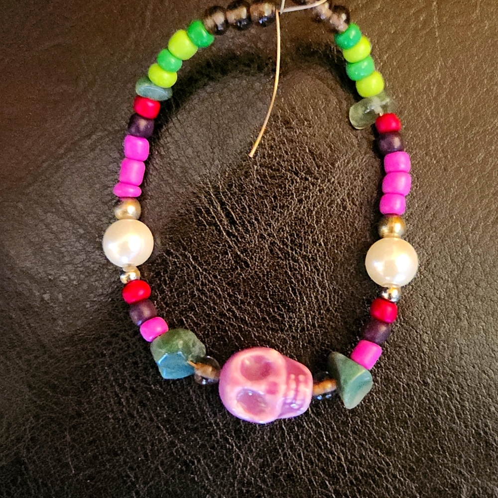 Purple Skull Beaded Bracelet